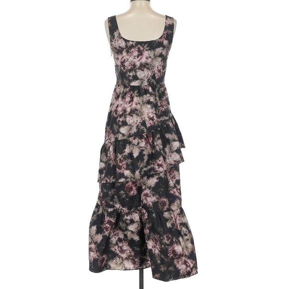 Peruvian Connection NWT 8G Rosewater Dress Black‎ Floral Tiered Midi Size 4 - Picture 4 of 10